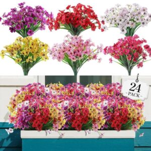 Artificial Flower, 24/ Colorful Faux Flower, Decorative Flower for Home Garden, Porch, Window Box, Yard and Seasonal Celebration, Fake Flowers for Outdoor, Home Decoration