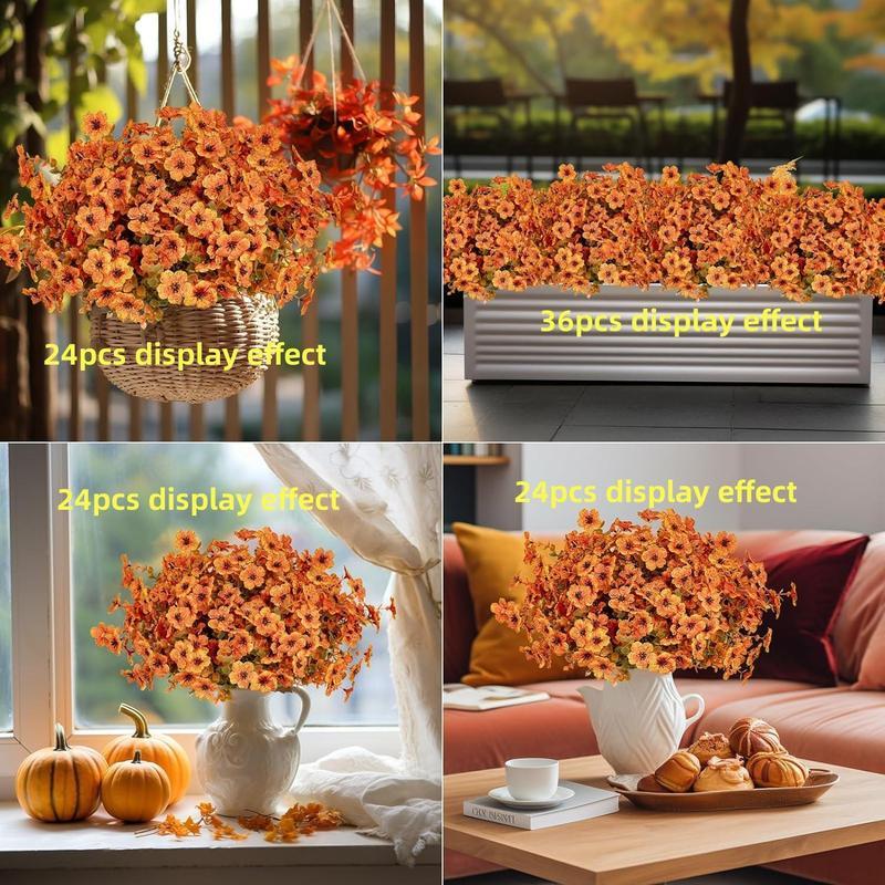 Artificial Fall Flower, 12pcs Outdoor UV Resistant Autumn Fake Flower, Decorative Plastic Greenery Shrub Plant for Wedding Home Garden Window Balcony Office - 图片 4